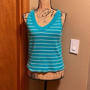 Chico's Teal and White Striped V‑Neck Tank